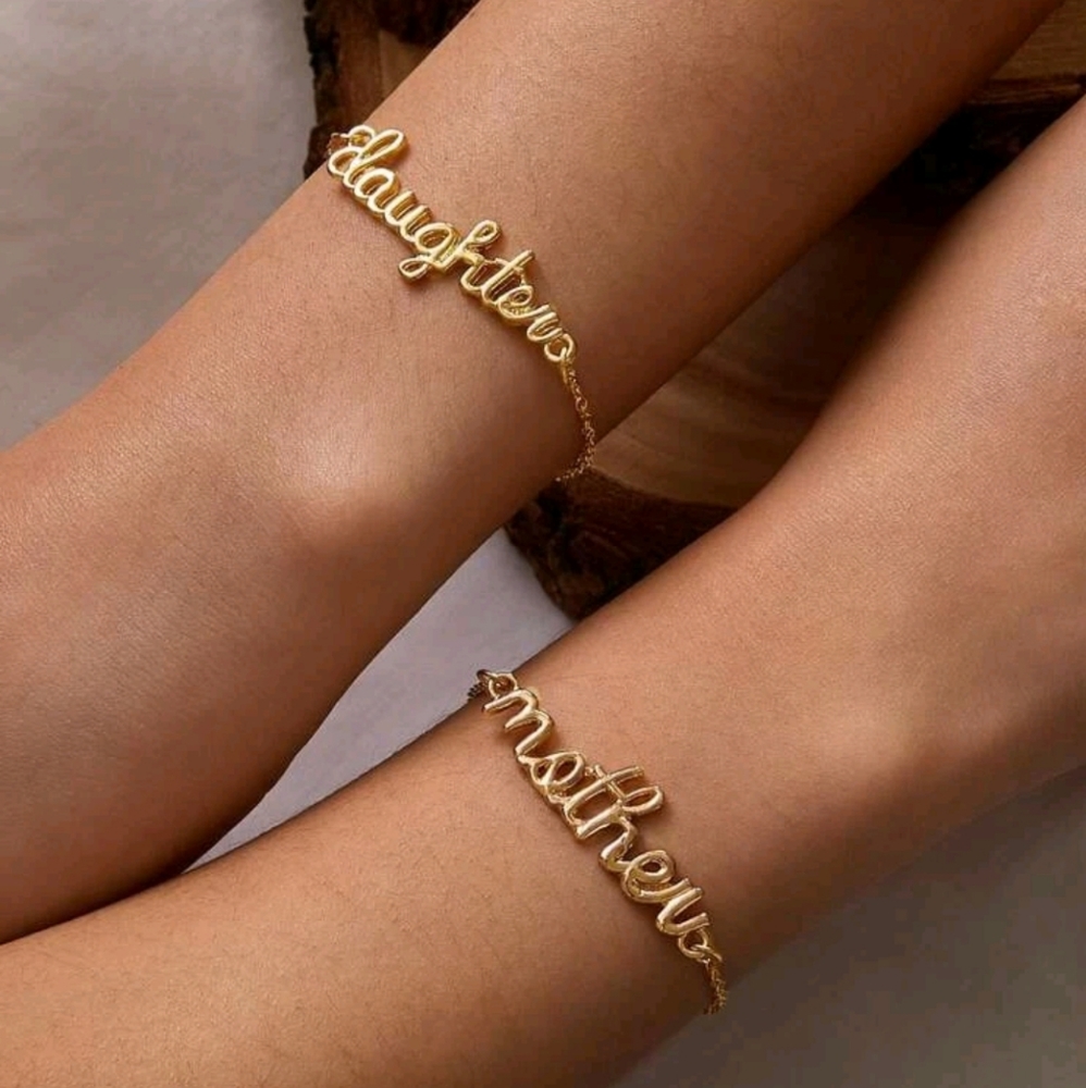 Gold Mother Daughter Bracelet Set Cursive Cute Gift Family Love Jewelry Bond‎
